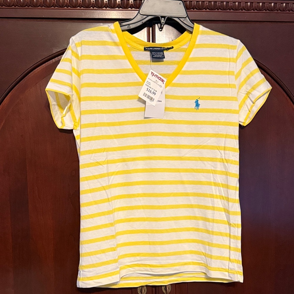 Ralph Lauren Yellow and White Striped Tee